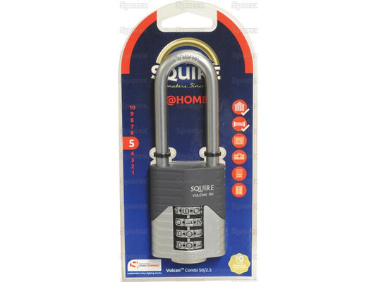 Squire Vulcan Long Boron Shackle Combination Padlock 50mm VULCAN COMBI 50 LONG SHAKLE